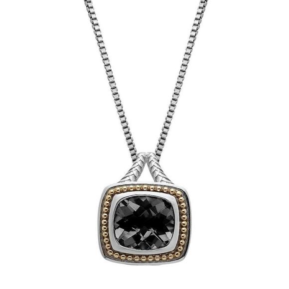 unbranded Jewelry - Genuine Onyx Pendant Necklace 18" 925 Sterling Silver & 14kt Yellow Gold.